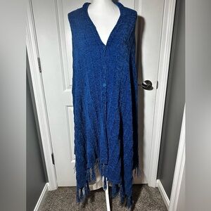 LuLaRoe Mimi Blue Chenille Fringe Sweater Knit Wrap One Size Buttery Soft